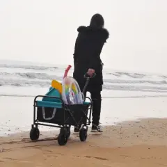 HTUTWOO Collapsible Wagon Cart, Beach Folding Wagon Cart, Lightweight, for Camping, Picnic, Pets, Fishing, Beach
