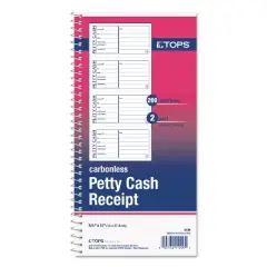 TOPS Petty Cash Receipt Book 5 1/2 x 11 Two-Part Carbonless 200 Sets/Book 4109