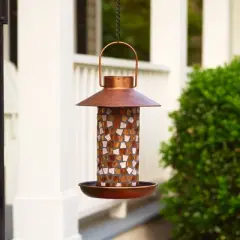 Smart Solar Adelie Mosaic Glass Solar Bird Feeder - Copper