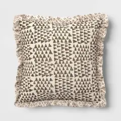 Square Block Print Reversible Pillow with Ruffle Trim Green - Threshold&trade;