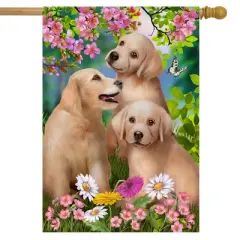 Springtime Pups Floral House Flag Dogs Puppies 28" x 40" Briarwood Lane