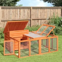 vidaXL Rabbit Hutch Brown Solid Pine Wood 57.1 x 48.4 x 26.6 in Durable - Brown