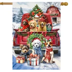 Briarwood Lane Christmas House Flag 40x28 For Outdoor Holiday Cheer Dogs For Christmas House Flag