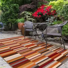 Modern Striped Block Non-Slip Washable Indoor/ Outdoor Area Rug by Blue Nile Mills