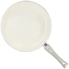 Oster Newcrest 12 Inch Ceramic Nonstick Round Aluminum Frying Pan in Taupe With Soft Grip Handle