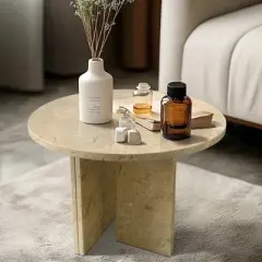 Christopher Knight Home Moira Unique Veining Natural Marble Round Coffee Table with Solid Slab Base