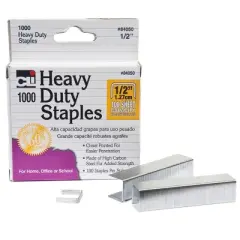 Charles Leonard Heavy Duty Staples, 1/2 Inch Leg Length, Carbon Steel, Silver, 1000 Per Pack, 6 Packs