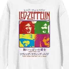 Led Zeppelin Colorful Band Member Squares Crew Neck Long Sleeve White Adult Sweatshirt