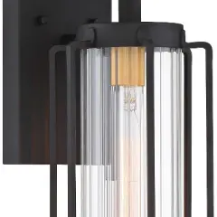 Minka Lavery Modern Outdoor Wall Light Fixture Sand Black 19" Clear Ribbed Glass Shade for Post Exterior Deck Porch Yard Patio