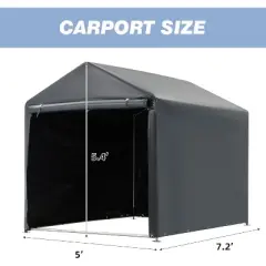 EROMMY Portable Storage Shed 5x7.2ft, Heavy Duty Outdoor Storage Shed with Rolled up Zipper Door, Carport Canopy for Bikes, Motorcycles, Outdoor Tools