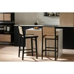 Set of 2 Balka Rattan Barstools Rattan/Black - South Shore