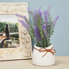 Juvale Artificial Lavender Flowers in Ceramic Vase for Bathroom Decor (9 x 3.3 in)