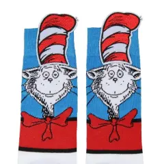 Dr. Seuss Cat In The Hat Adult Mid Calf Crew Socks with 3D Embroidered Hat Multicoloured