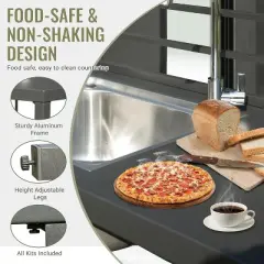 CLIHOME Outdoor Aluminum Kitchen Storage Island,with Faucet and Drainboard Freestanding Storage Shelves