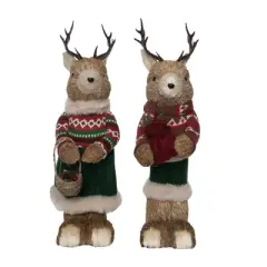 Transpac Large Foam Sisal Festive Reindeer Set of 2 Christmas Home Decorations for Holiday Cheer