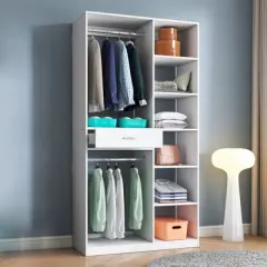 74.8" Freestanding Closet System, Large Walk in Closet Organizer with 2 Hanging Rods and Shelves, Armoire Wardrobe Closet for Bedroom Mudroom