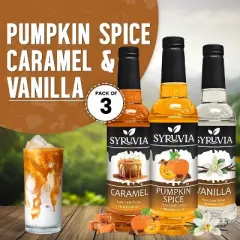 Syruvia Variety Pack - Pumpkin Spice, Caramel & Vanilla Syrup 25.4 Fl oz (3-Pack)