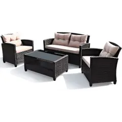 Tangkula 8pcs Outdoor Rattan Sectional Sofa Set w/Cushion Armrest Patio