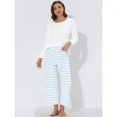 cheibear Womens Sleepwear Flannel Lounge with Stripped Pants Winter Long Sleeve Pajama Set