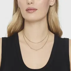 14K Gold Plated Pierced Cubic Zirconia Duo Necklace - A New Day&trade;