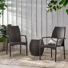 Christopher Knight Home Buchanan Outdoor Wicker 3 Piece Stacking Chair Chat Set, Multibrown