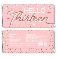 Big Dot of Happiness 13th Pink Rose Gold Birthday - Candy Bar Wrapper Happy Birthday Party Favors - Set of 24