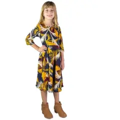 24seven Comfort Apparel Leaf Print Knee Length Fit and Flare Girls Comfortable Flowy Dress