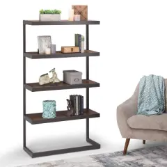 66" Cecilia Solid Acacia Wood Bookshelf Rustic Natural Aged Brown - WyndenHall