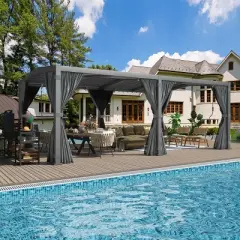 EROMMY 12x20 Louvered Pergola, Dark Grey Aluminum Structure with Adjustable Rainproof Pitched Roof