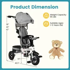 Safstar 5-in-1 Folding Trike for Toddlers 1-5 Years Old w/ Safety Harness Storage
