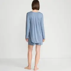 Lands' End Women's Cooling 2 Piece Pajama Set - Long Sleeve Flowy Shirt and Shorts