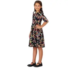 Girls Knee Length Floral Print Fit and Flare Dress
