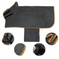 Unique Bargains Dog Bathrobe Pet Towel with Magic Tapes Large Gray