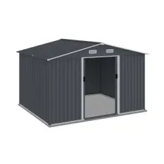 Durable 8' x 10' Metal Outdoor Storage Shed with Sliding Doors, Sloped Roof, and Ventilation for Garden, Backyard, and Lawn Tools-Coolbibila