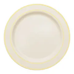 Smarty Had A Party 7.5" Ivory w/ Gold Plastic Appetizer/Salad Plates - 120 pcs