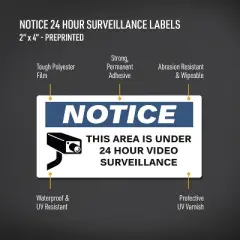 Avery 24 Hour Video Surveillance Notice Labels, Waterproof, UV Resistant, Preprinted, 2" X 4", 20 Labels