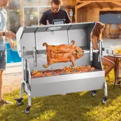 VEVOR Rotisserie Grill with Hooded Cover, BBQ Whole Pig Lamb Goat Charcoal Spit Grill, 46 Inch 132Lbs Capacity, Electric 52W Motor, Silver