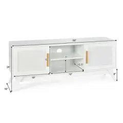 Costway TV Stand Entertainment Media Console w/ 2 Rattan Cabinets & Open Shelves