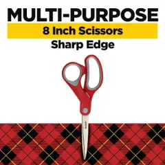 Scotch 2pk Multi-Purpose 8" Scissors: Stainless Steel, Office & School, Wrapping, Non-Powered Desk Tools, Red