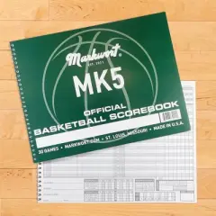 Markwort Mark V Basketball Scorebook with Fouls - 30 Game Side-by-Side Scorekeeper for Basketball Stat Tracking