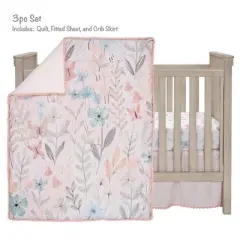 Lambs & Ivy Baby Blooms 3-Piece Pink Floral/Butterfly Baby Crib Bedding Set