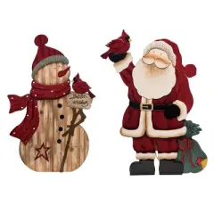 Transpac Plywood Santa and Snowman with Cardinal Decor for Christmas Decorative Objects