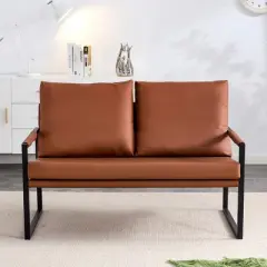 Stylish PU Leather Loveseat with 2 Pillows &ndash; ModernLuxe