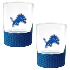 NFL Detroit Lions 14oz Rocks Glass Set with Silicone Grip - 2pc