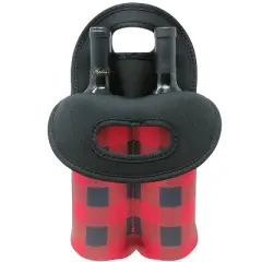 Wrapables Insulated Neoprene Wine Tote, Two Bottles, Red Checkered