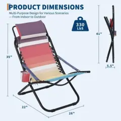Folding Beach Chair with Headrest, Portable Lightweight Recliner Chair for Camping, Poolside, Outdoors, Travel, Multicolor