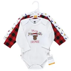 Hudson Baby Unisex Baby Cotton Long-Sleeve Bodysuits, Christmoose