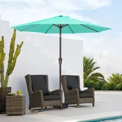 Hyleory 9' Sunbrella with 8 ribs,Hyleory Tilt Market Patio Umbrella with Oval Ribs Iron Pole, Sturdy and Adjustable
