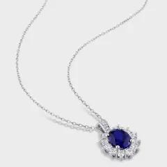0.02 CT. T.W. Diamond And Sapphire Silver Pendant Necklace - White