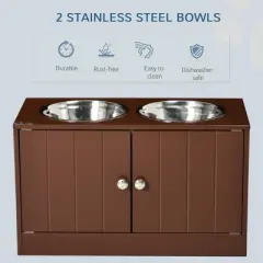 INFURNIC Pet Bowl Large Elevated Feeding Station with Storage Cabinet Magnetic Closure Stainless Steel Bowls, Brown, 23.5"*11.8"*14"